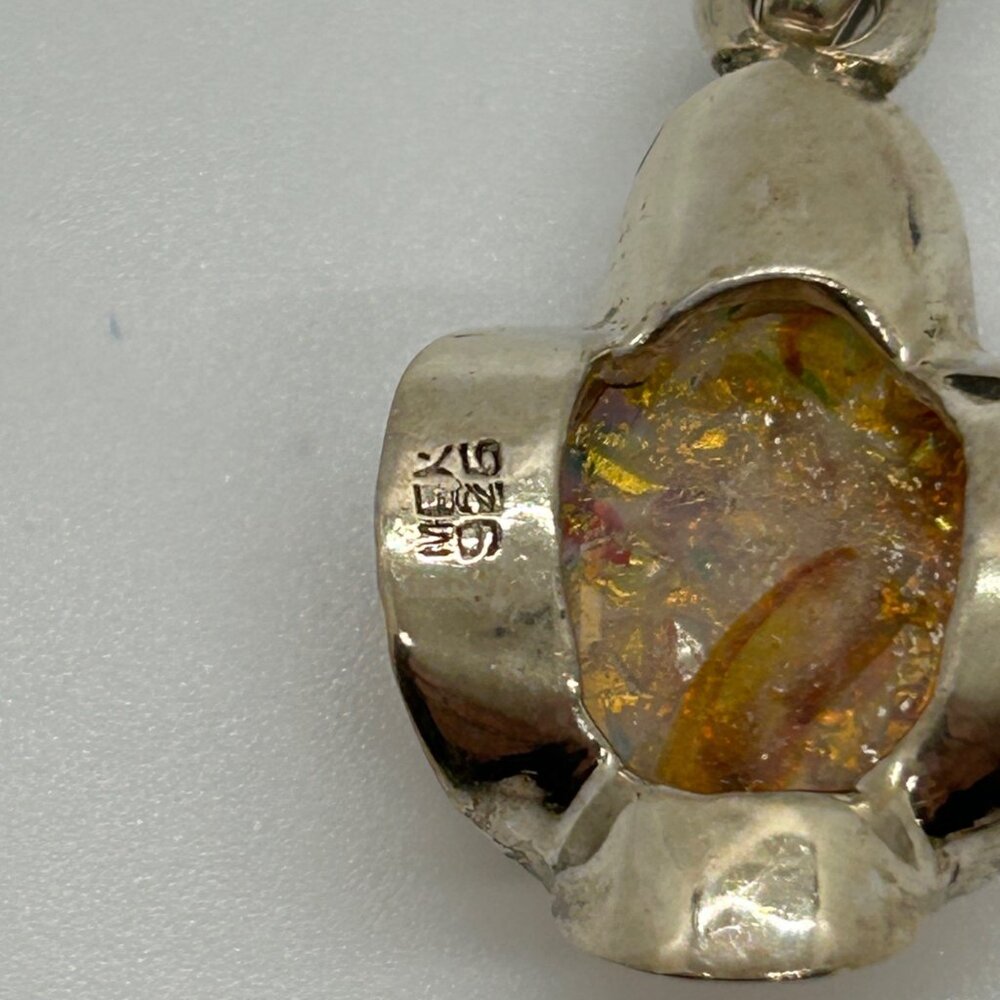 Vintage 925 Sterling Silver Pendant Confetti Faux Opal Boho Mexico 8.44 Grams - Picture 5 of 13